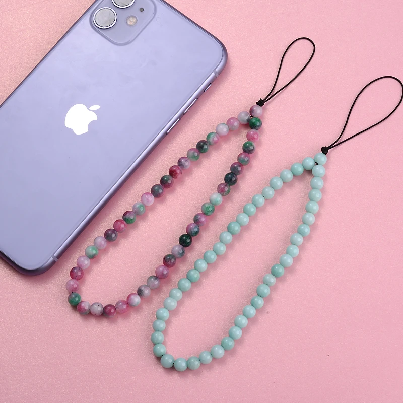 Natural Stone Beaded Cord Lanyard Telephone Straps Yolk Stone Tourmaline Beads For Women Mobile Phone Chain Jewelry Accessories