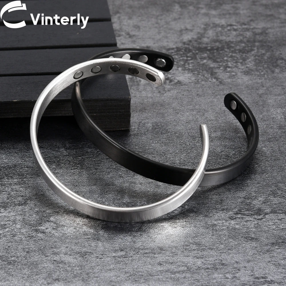 Black Titanium Magnetic Bracelet for Men Women Healing Energy Matte Cuff Bracelets Anti-allergy Waterproof Minimalist Jewelry