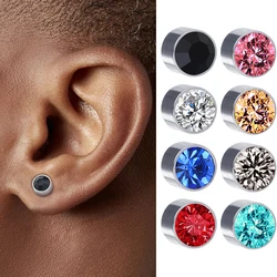 Men's Earrings Stainless Steel Magnetic Ear Clip For Men Multicolor Zircon Titanium Steel Clip Earrings Fake Piercing Jewelry