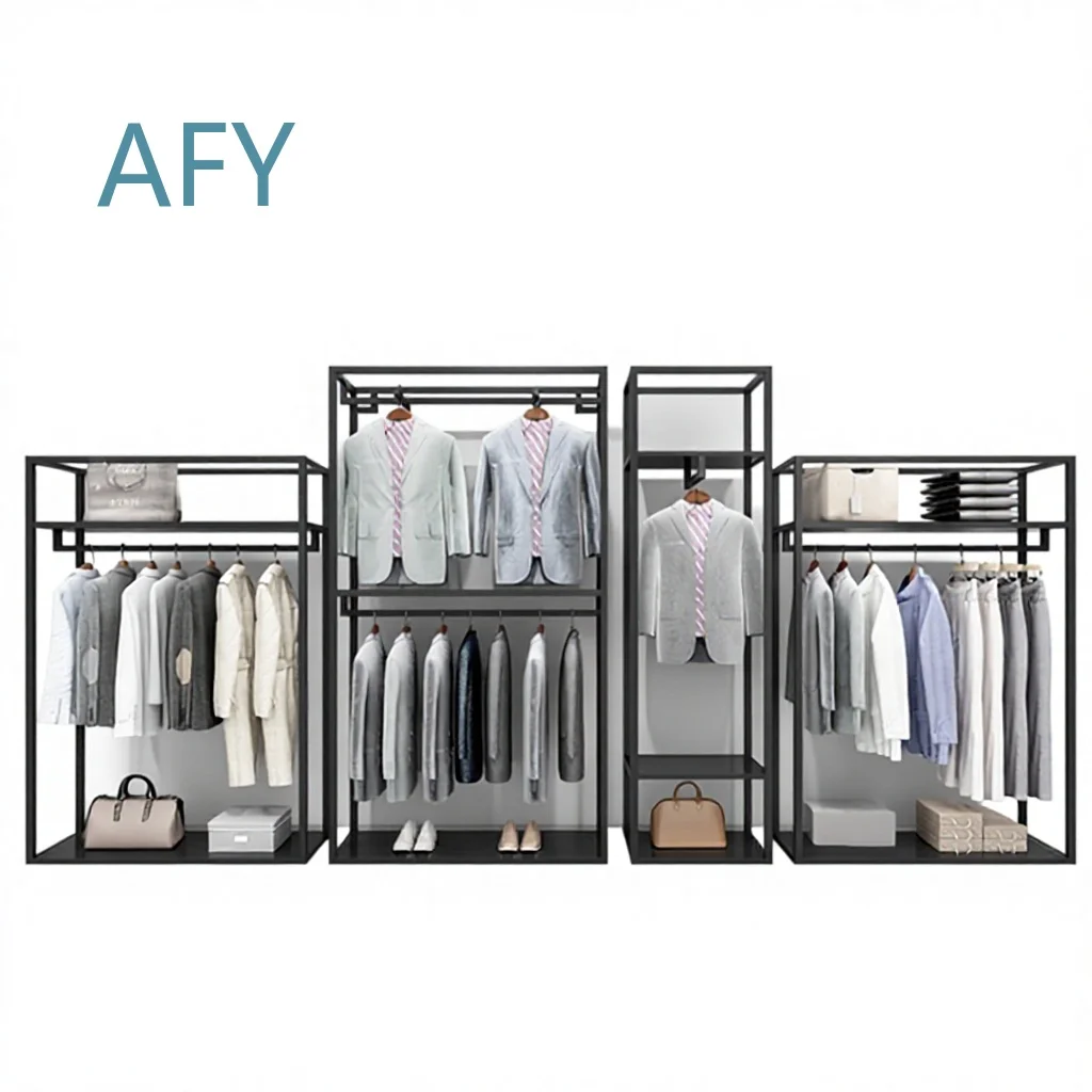HOT Sales Black Modern Double Tier Aluminum Clothing Stand Display Organizer Rack Shelving for Closet Organization for Amazon