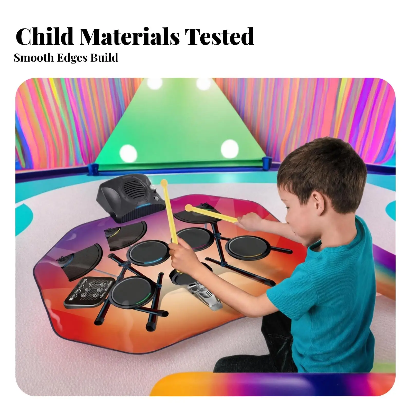 Touch-Sensitive Electronic Drum Playmat | Drum Playmat with Pedal, for Early Learning