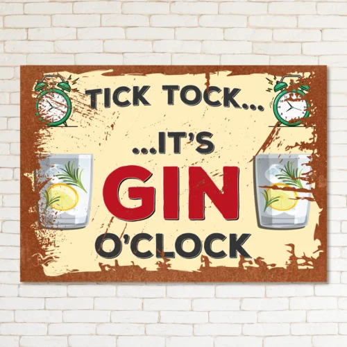 GIN O'CLOCK Retro Metal Sign Man Cave Bar Pub Plaque Party Vintage Gift sign