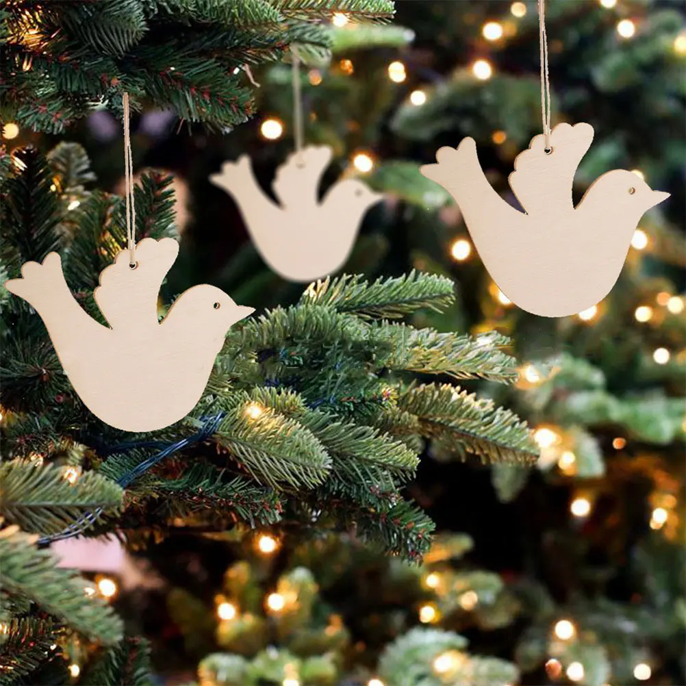 

50pcs Wooden Christmas Pendants Diy Hanging Props Decorative Hangings Festival Party Decor Boxwood Carved Elk Love