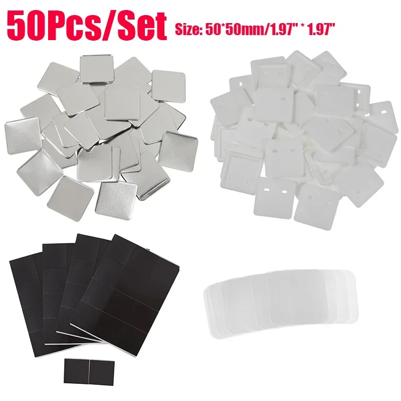 50Pcs/set Badge Machine Consumables Badge Parts 50*50mm Square Strong Magnetic Fridge Magnet DIY Making Metal Badge Button Pins