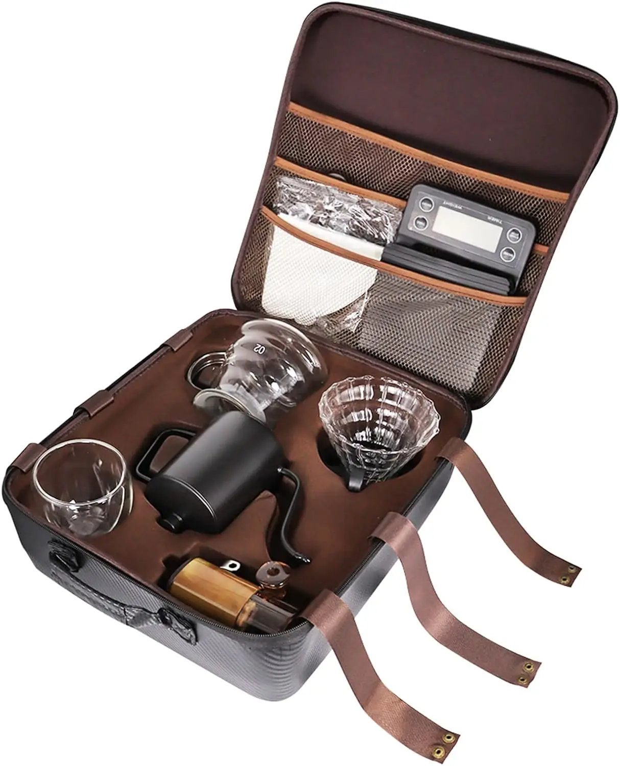 Pour Over Coffee Maker Set, Coffee Kettle Scale, Pour Over Coffee Dripper, Bean Grinder, Glass Server, Drip Cup, Filter Paper