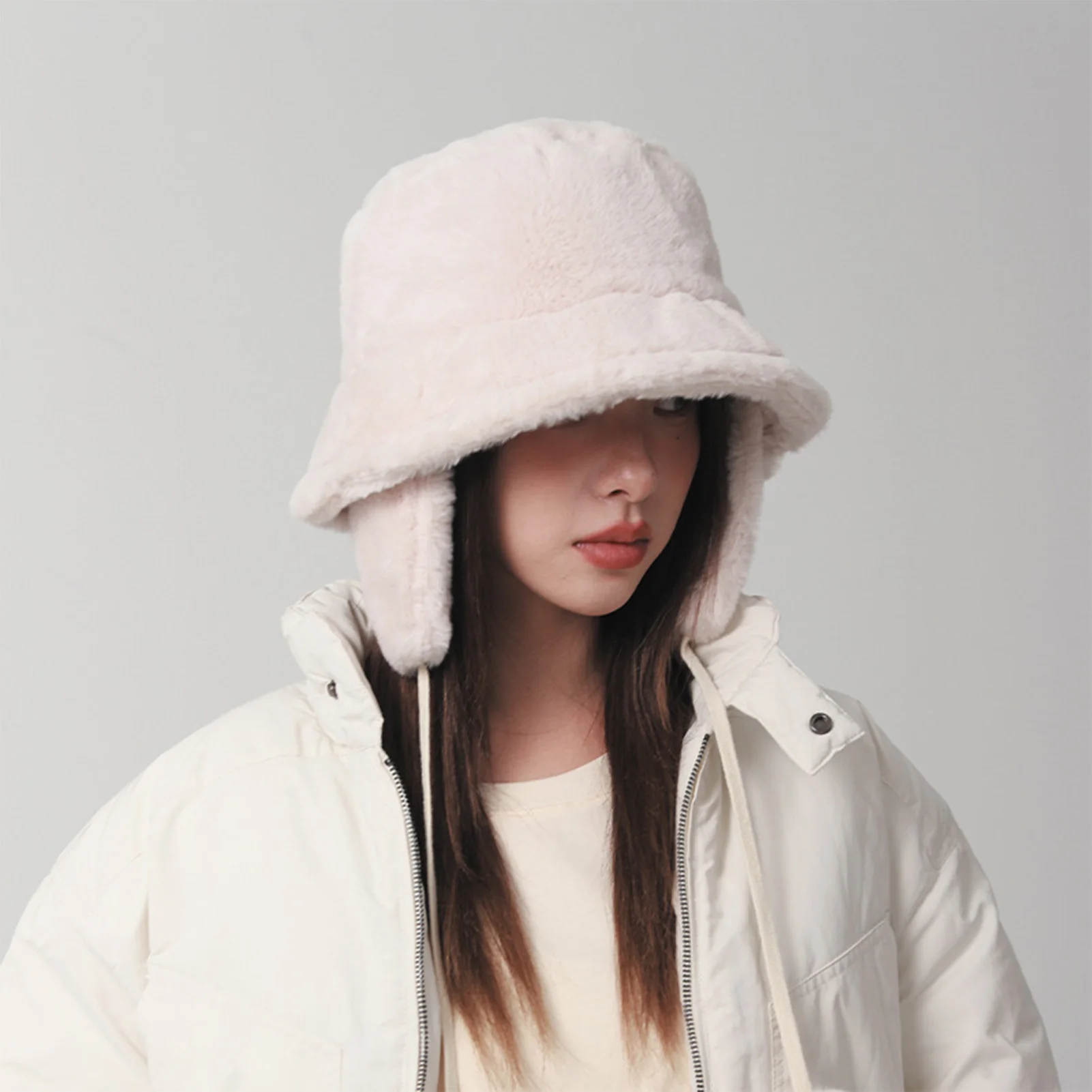 Women's Winter Fleece Bucket Hat with Detachable Ear Flaps for Cold Weather Warmth and Windproof Outdoor Activities