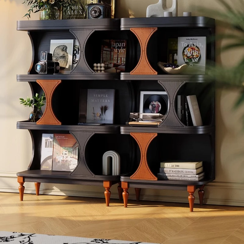 

French retro living room module combination floor side cabinet solid wood short display cabinet