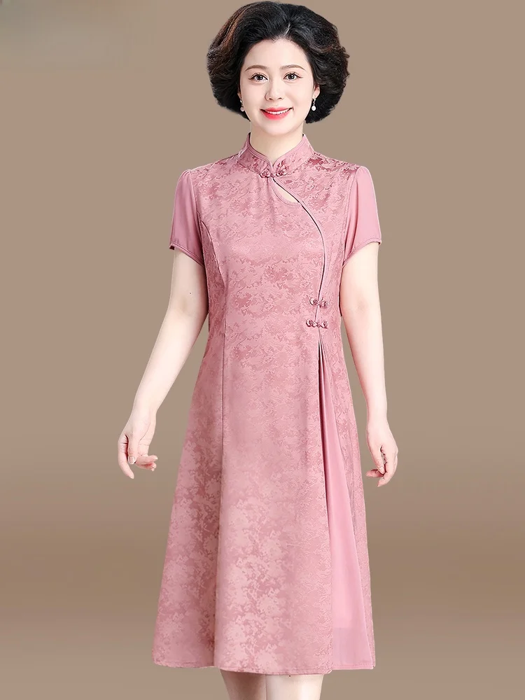 

Летняя модная юбка-миди для женщин среднего возраста, свободного кроя, из полиэстера, с круглым вырезом, в стиле Ангпао