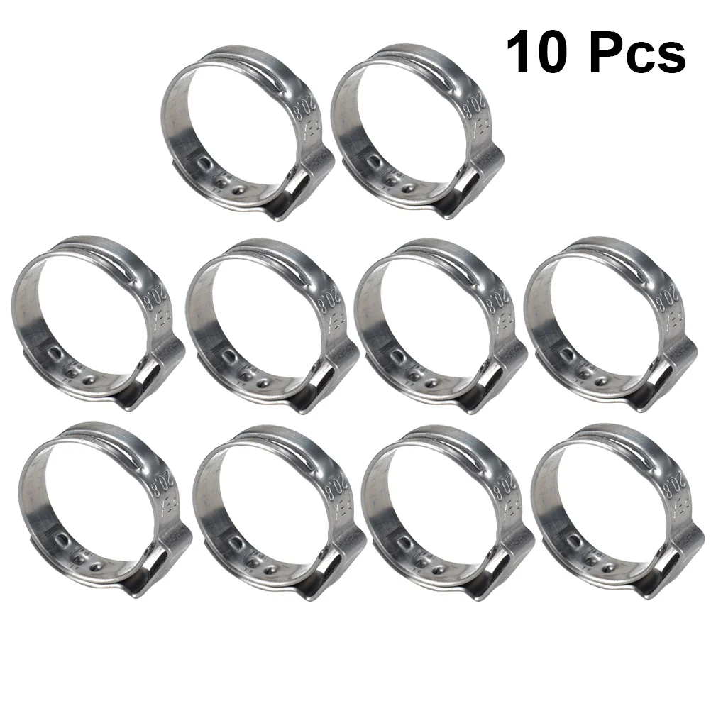 

10Pcs Single Ear Stainless Steel Drive Hose Clamp Heavy Duty Worm Drive Hose Clip for Water Gas Pipe Pipe Clips Silver