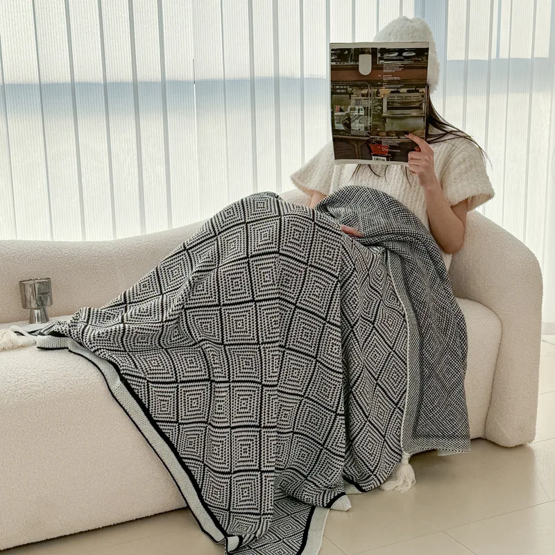 

Acrylic Cashmere-Like Knit Blanket - Soft Lightweight Throw for Office Nap, Travel & Outdoor Use, Multi-Functional Cozy Blanket