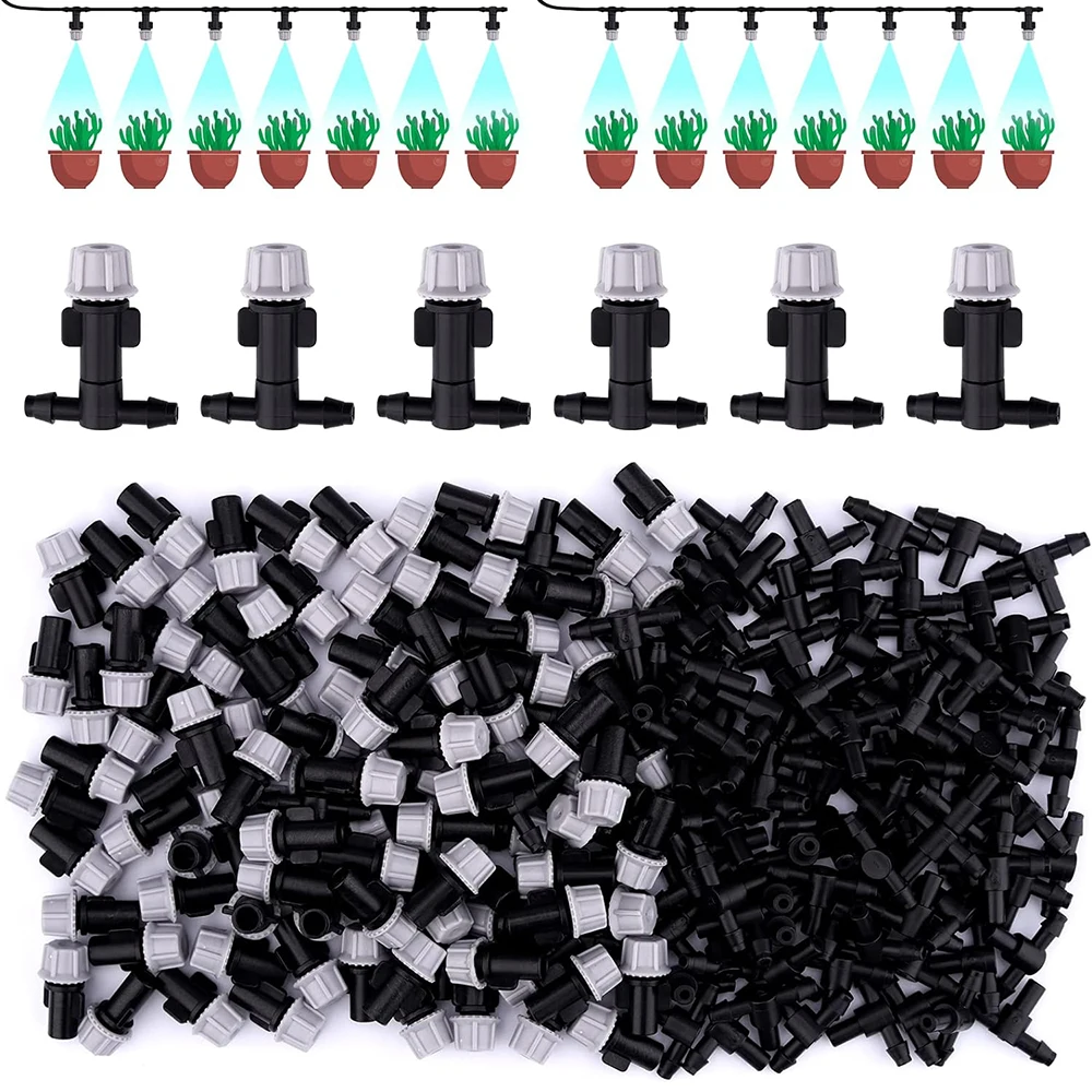Misting Drippers Head, Atomizing Sprinkler with Tee Joints Adjustable Equipment Tool Micro Sprinkler Shrub for Flower Bed Patio