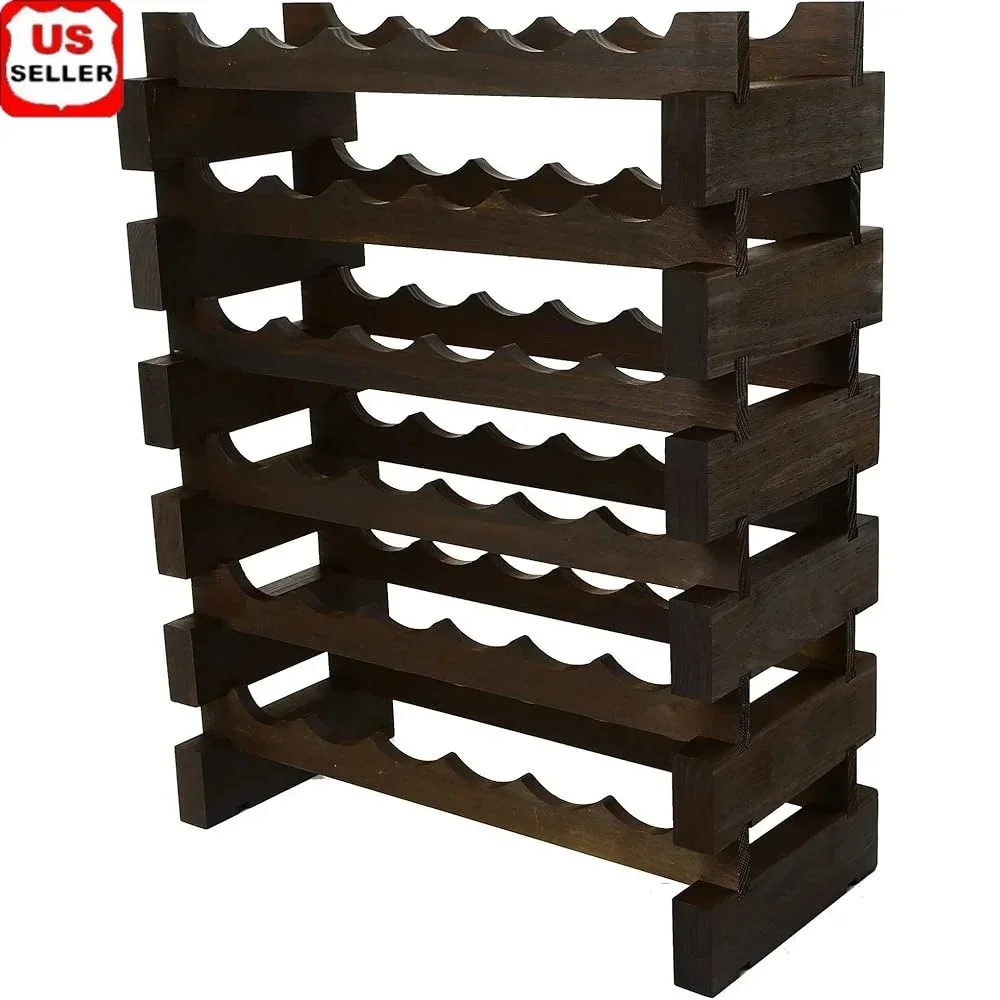 

36 Bottle Wine Rack Tool-Free Installation Natural Pine Optional Top Shelves Maintains Cork Moisture FSC Certified Perfect