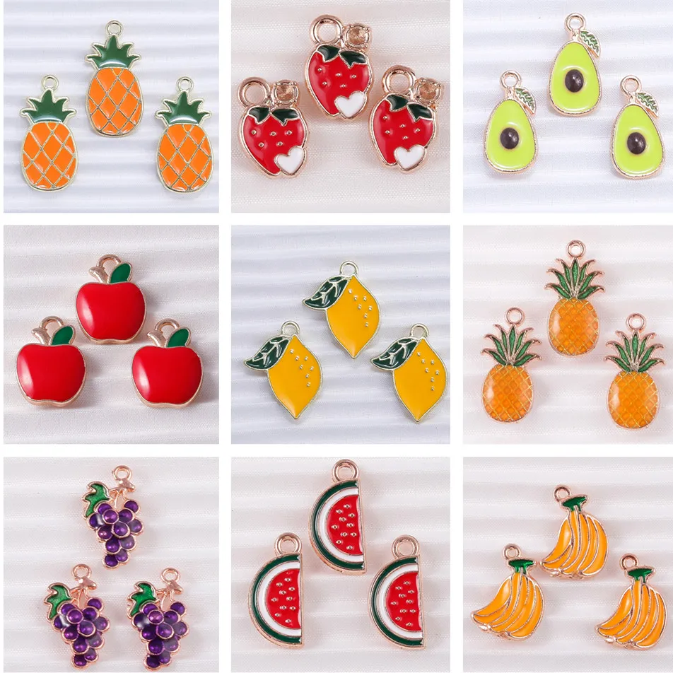 10pcs/lot Mix Cute Enamel Fruit Apple Cherry Pineapple Grape Charms for Jewelry Making Women Earrings Pendants Necklaces Gifts