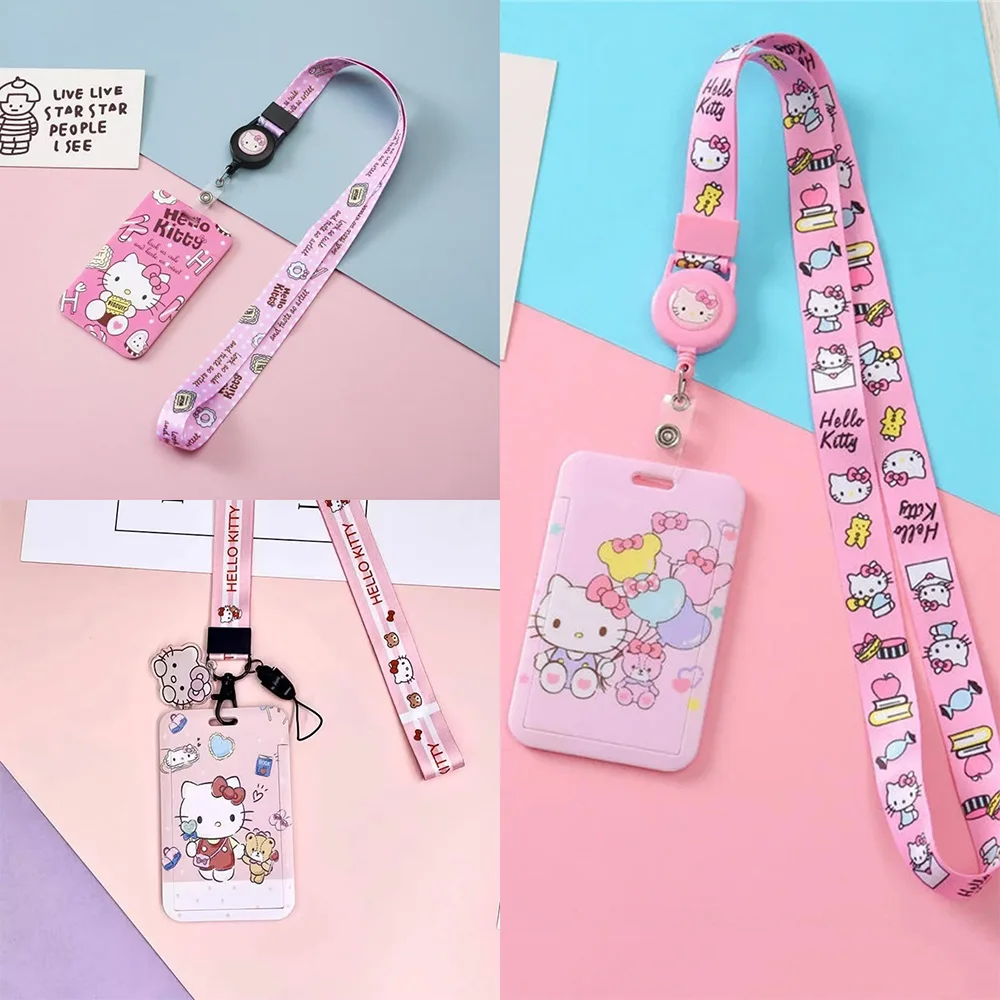 

Hello Kitty Id Badge Holder Lanyards Sanrio Kt Cat Cartoon Access Card Holders Neck Strap Girls Boys Birthday Gifts