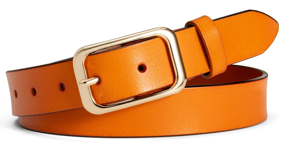 Maikun Echtes Leder Einfacher Gürtel Für Frauen Allgleiches Vintage Gold Dornschließe Gürtel Breiter Lässiger Bund – Detail 5