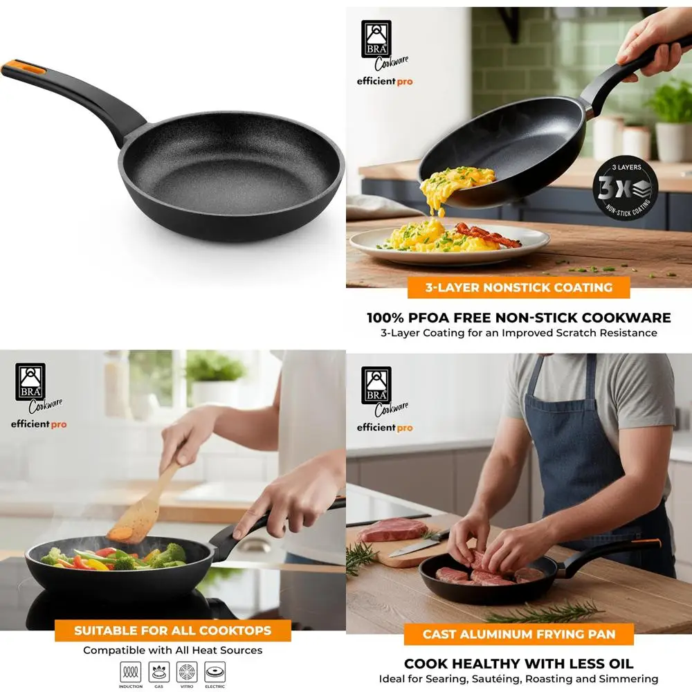 

Non-Stick 10.2-Inch Cast Aluminum Skillet with 3-Layer Coating - PFOA Free, Scratch Resistant Fry Pan for Efficient Cooking