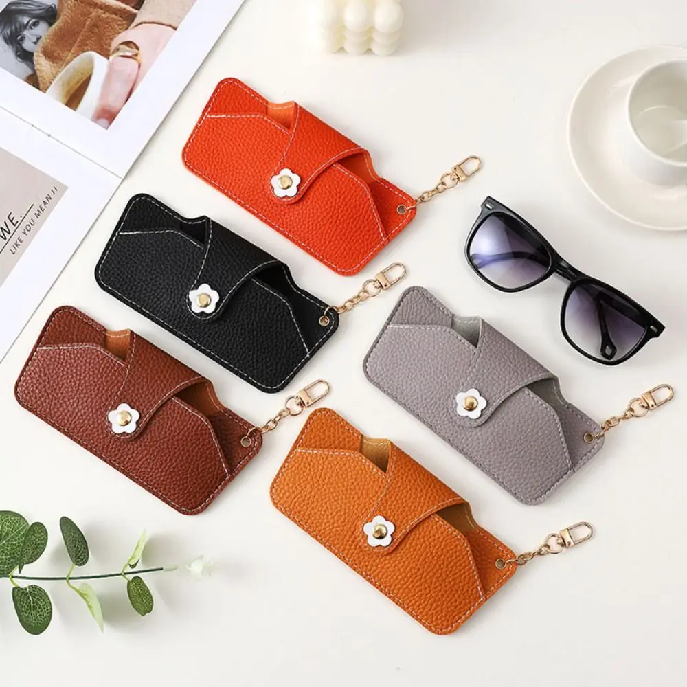 

Snap Flower Glasses Case Korean With Keychain PU Leather Sunglasses Bag Glasses Holder Eyeglasses Container Eyewear Holder