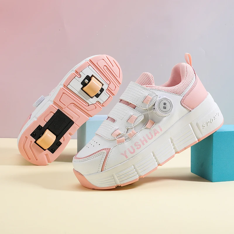 

Роликовые кроссовки с подсветкой для девочек: двухколесные невидимые роликовые коньки, детская спортивная обувь со скрытыми колесами