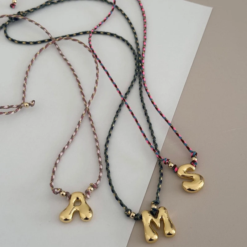 الملونة اليدوية بالون الأبجدية الأولية اللون الحبل قلادة الفولاذ المقاوم للصدأ فقاعة مكتنزة A-Z رسالة هدايا عيد الميلاد مجوهرات