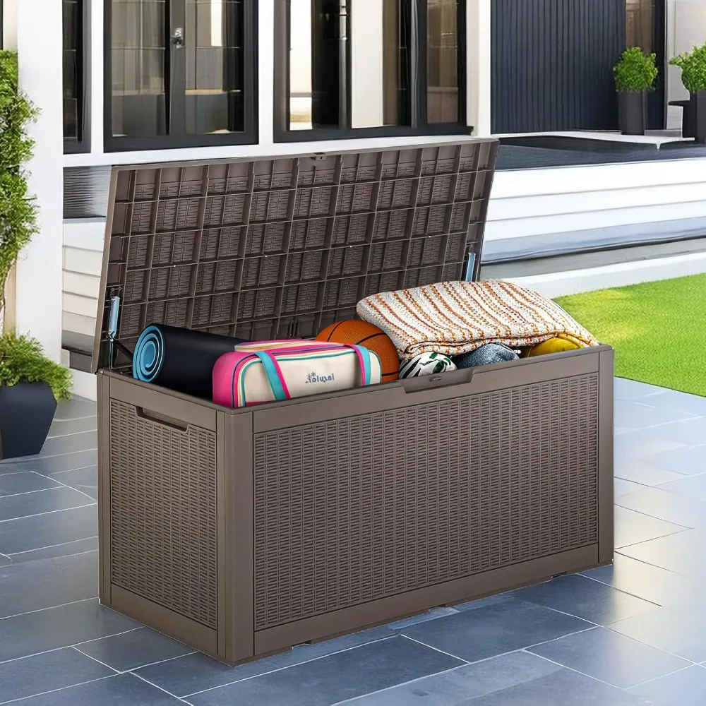 

Large Resin Deck Box 100 Gallon, Outdoor Storage Box Waterproof with Lockable Lid, Outdoor Storage Bench UV Resistant