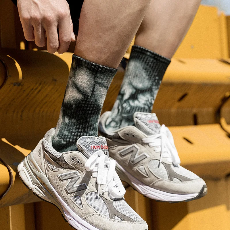 Tie-dye long tube cotton socks couple street ins street socks hip-hop sports high tube male weed socks