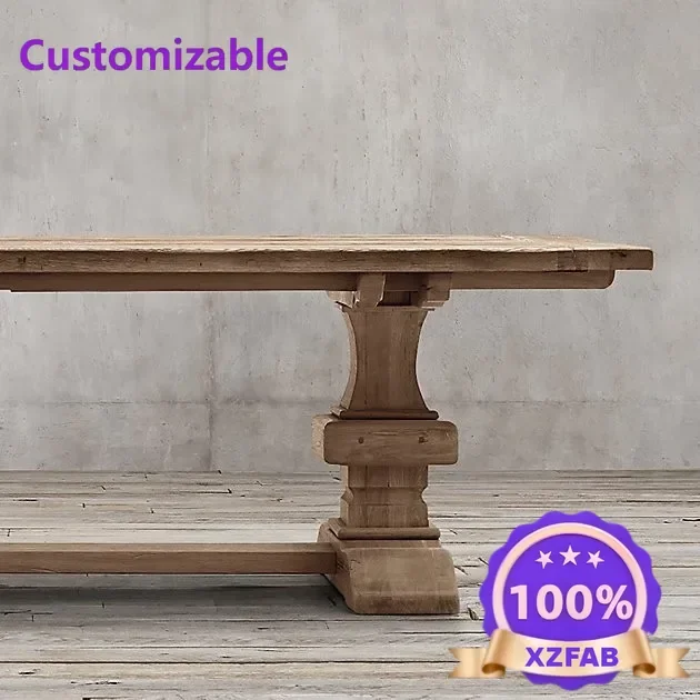 Factory Direct 2026 American country retro log color old Roman legs rectangular western dining table living room solid wood dini