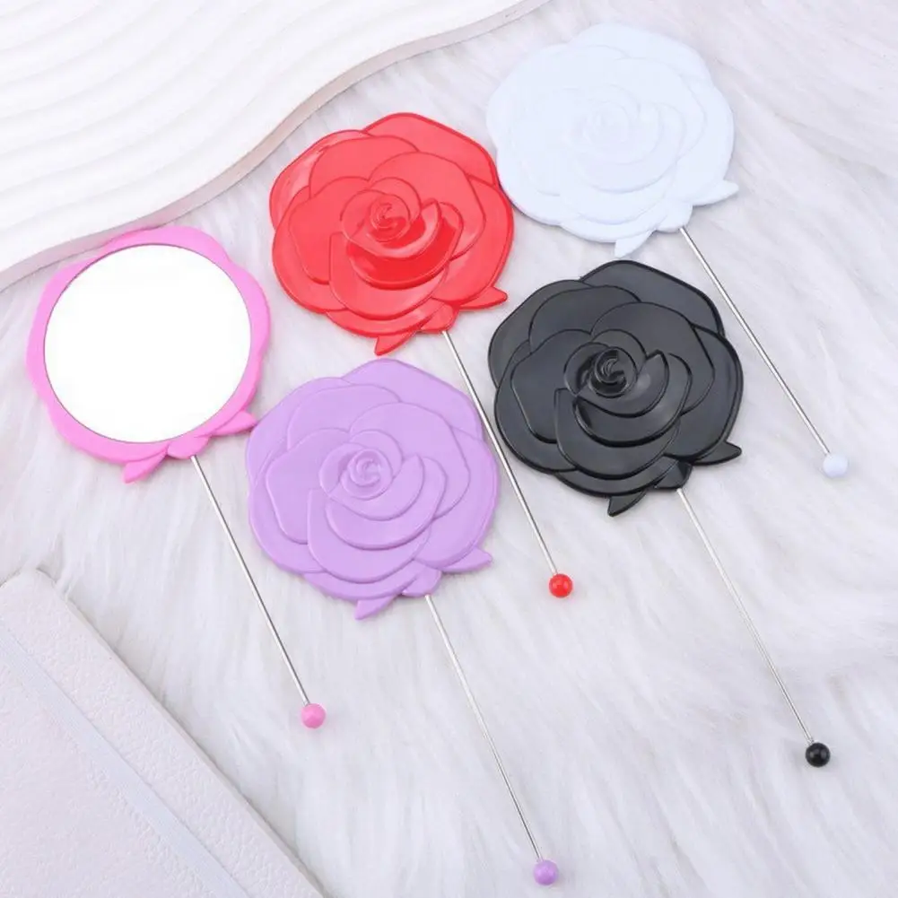 Handheld Makeup Mirror Small Travel Mirror Diy Beading Rose Makeup Mirror with Long Handle Portable Handheld Cosmetic for Women