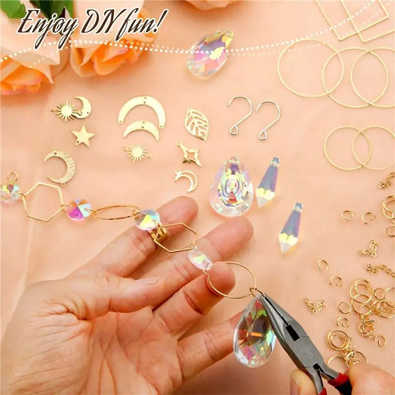 AB11 600 Pcs Crystal Suncatcher Beads Gold, DIY Sun Catchers for Craft Kit for Adults, Hanging Prism Pendants for Window Garden