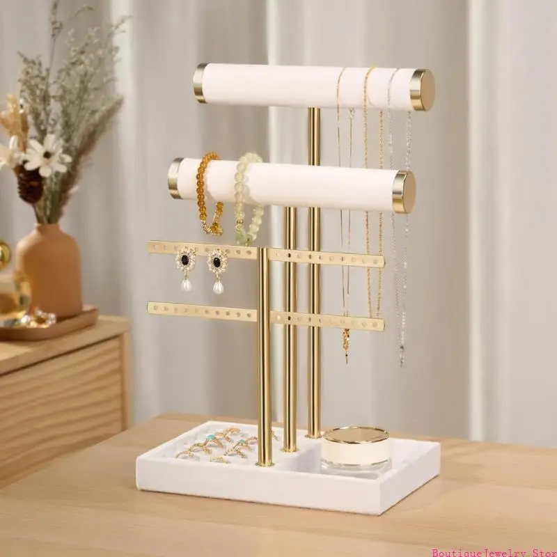 

E1PE Modern Metal and Jewelry Display Stand with Removable T Shaped Rods for Bracelets Necklaces Earrings Storage