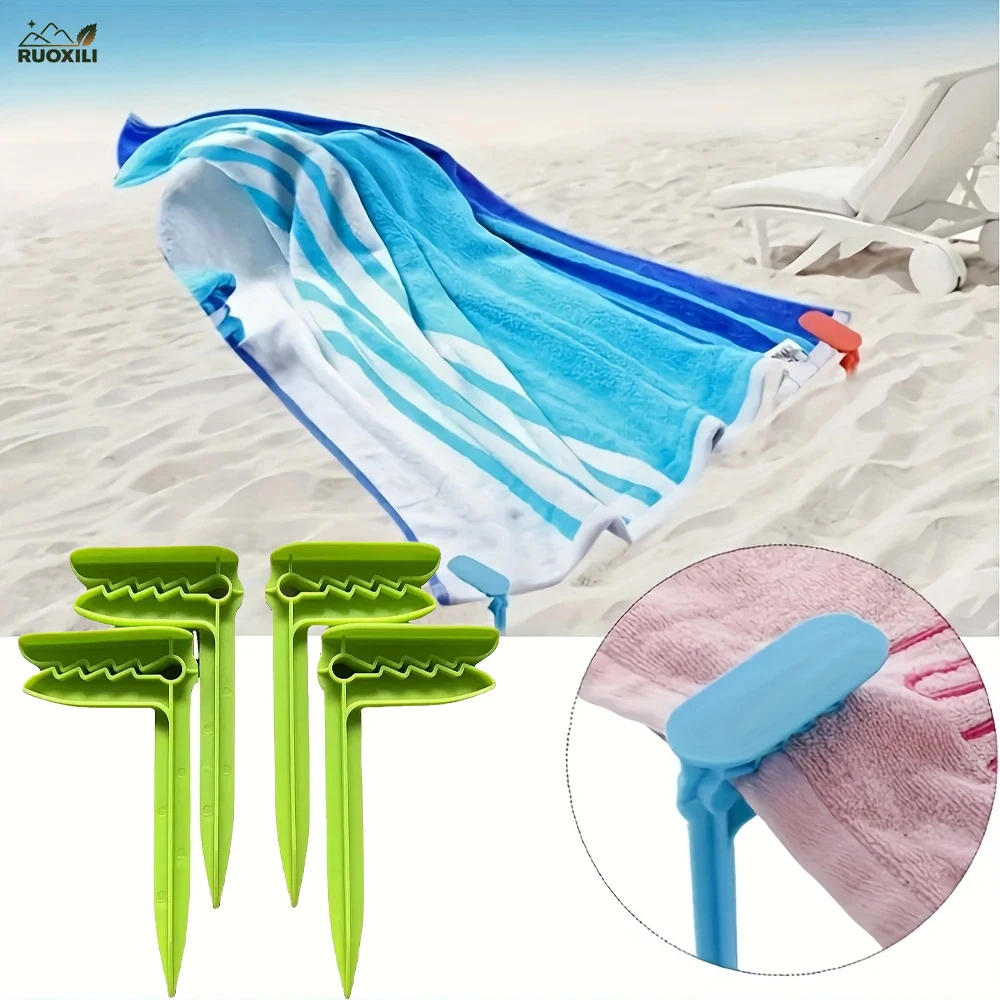 

4Pcs Beach Towel Fastener Clips,Picnic Mat Anchor Stakes Clamps Sand Blanket Holder,Beach Towel Sand Spikes Outdoor Camp Tool