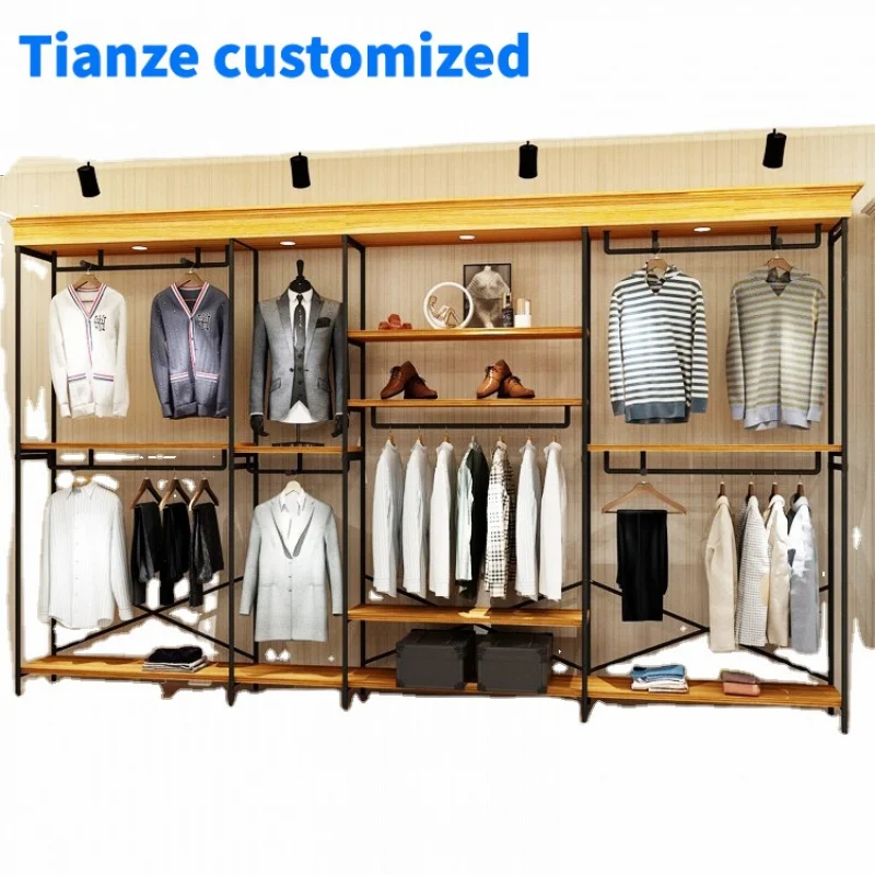 

[Customized]Modern Style Golden Stainless Steel Garment Wall Mounted Clothing Rack Boutique Clothes Store Standing Display Rack