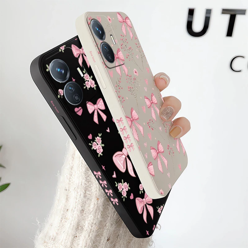 Silicon Matte Phone Case For Vivo T5X 5G T4X T4R Flower Bow Knots Pattern Cover For Vivo IQOO Z11X Z10 Z3 Shockproof Soft Hoesje view 4