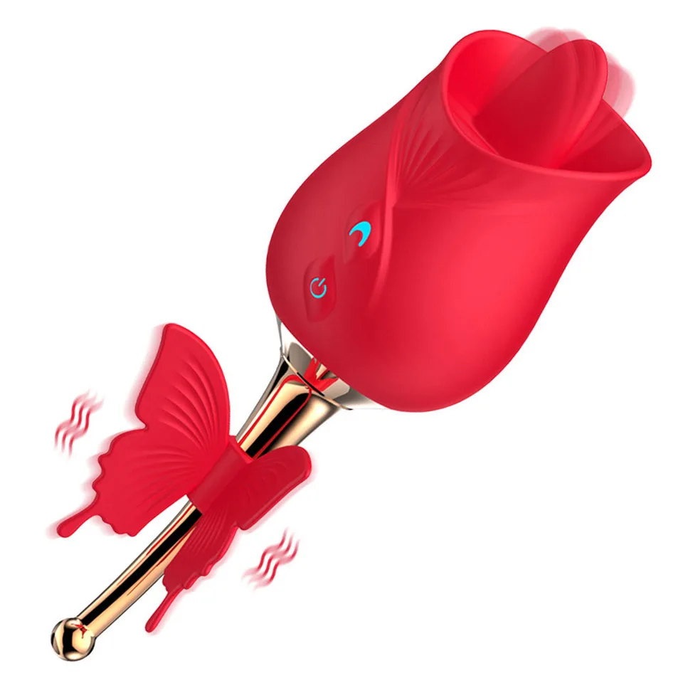 USB Powered Gold ABS Silicone Rose Vibrator For Women Licking Tongue Design With Handle Adult Toys Juguetes Sexuales