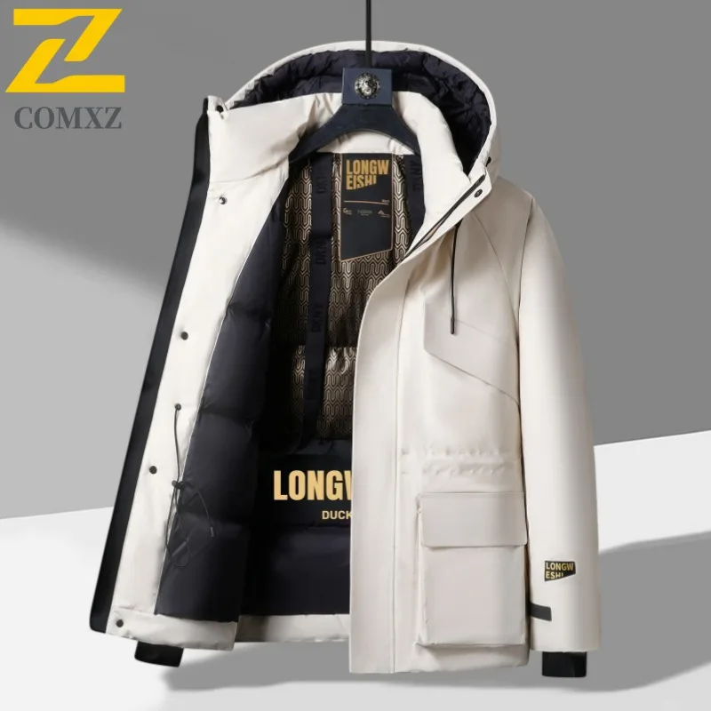 

COMXZ новая мужская толстая хлопковая стеганая куртка премиум-класса, деловая куртка-пуховик с воротником-стойкой, минималистичный пуховик, одежда