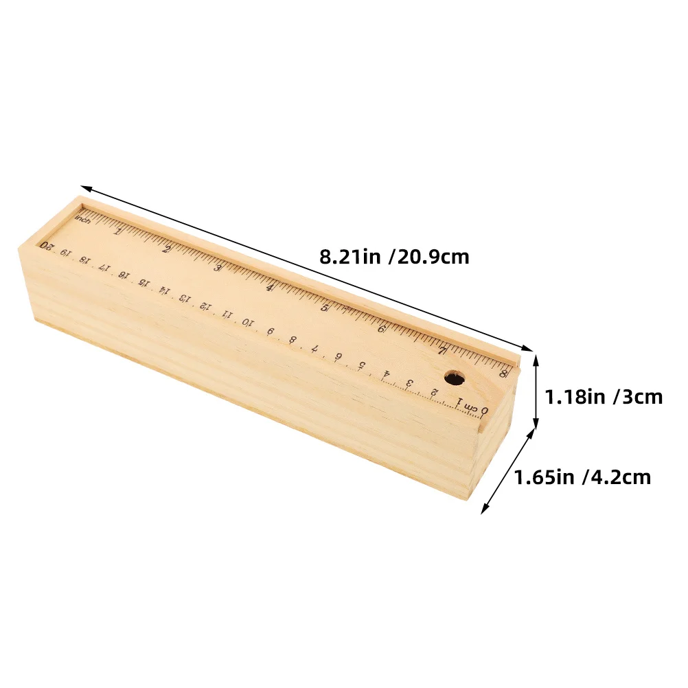 5Pcs Wooden Sliding Pencil Box Builtin Ruler Multifunction Stationery Organizer Compact Wood Pencil Case for Students Office