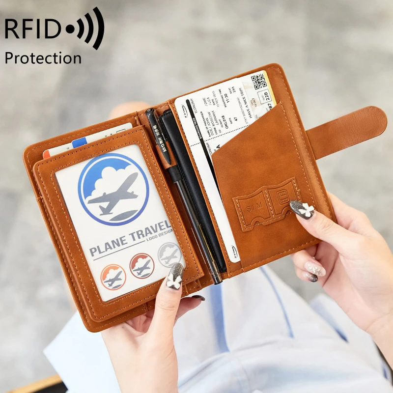 Western RFID Blocking PU Leather Passport Women Wallet Multi-function Trips Short Soft Purse for Mens
