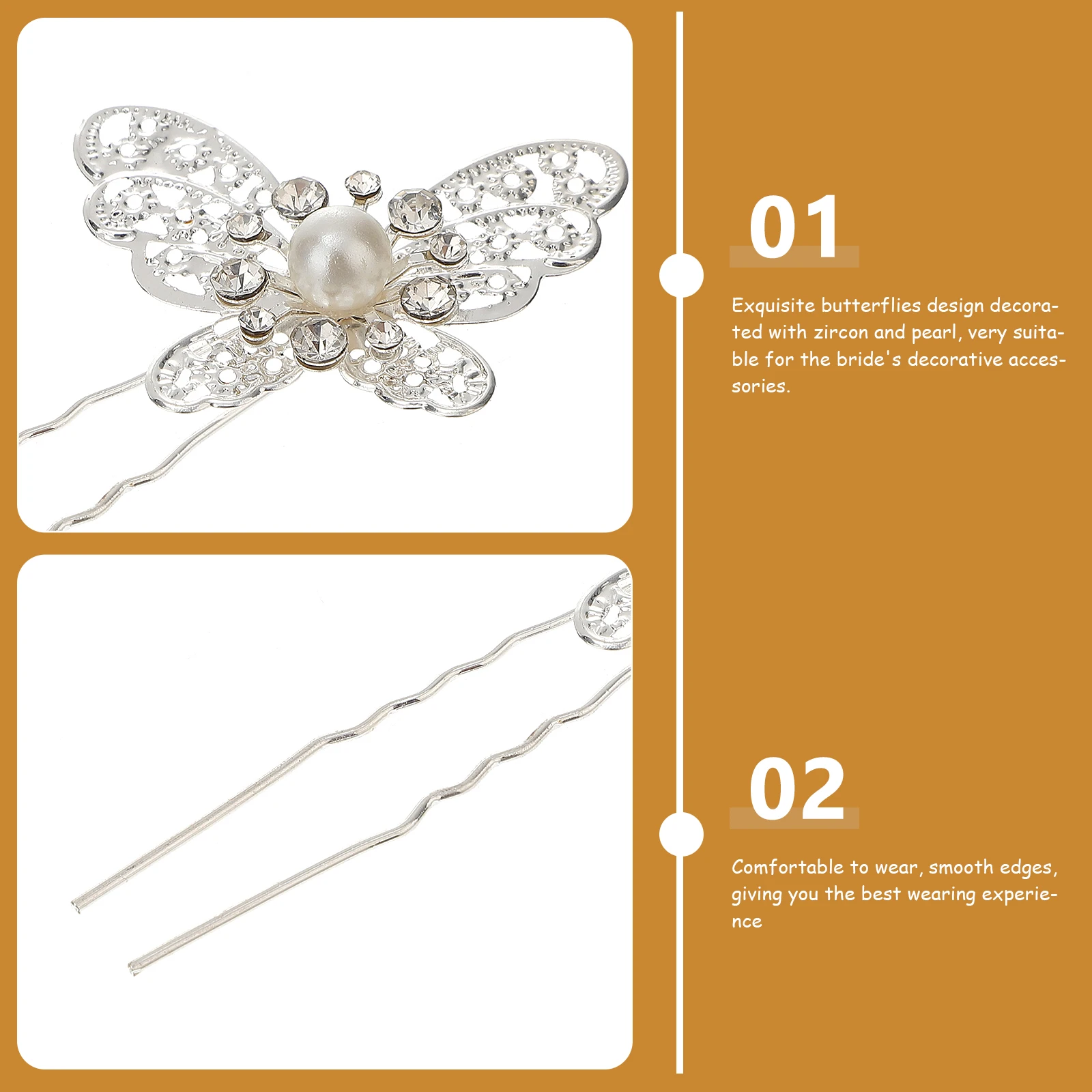 

12 Pcs Pearl Hairpin Elegant Butterfly Crystal Clip Bridal Headdress Wedding Banquet Party Accessories Zinc Alloy ABS Material