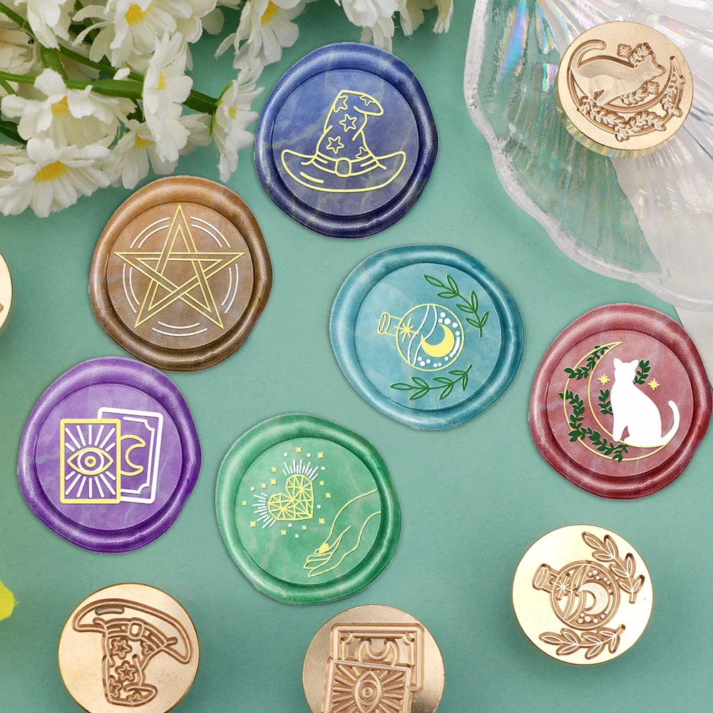 

Волшебная шляпа, пентаграмма, кошка и луна, сургучная печать, 25 мм, съемный сургучный штамп, латунная головка для DIY, свадебное приглашение, конверт