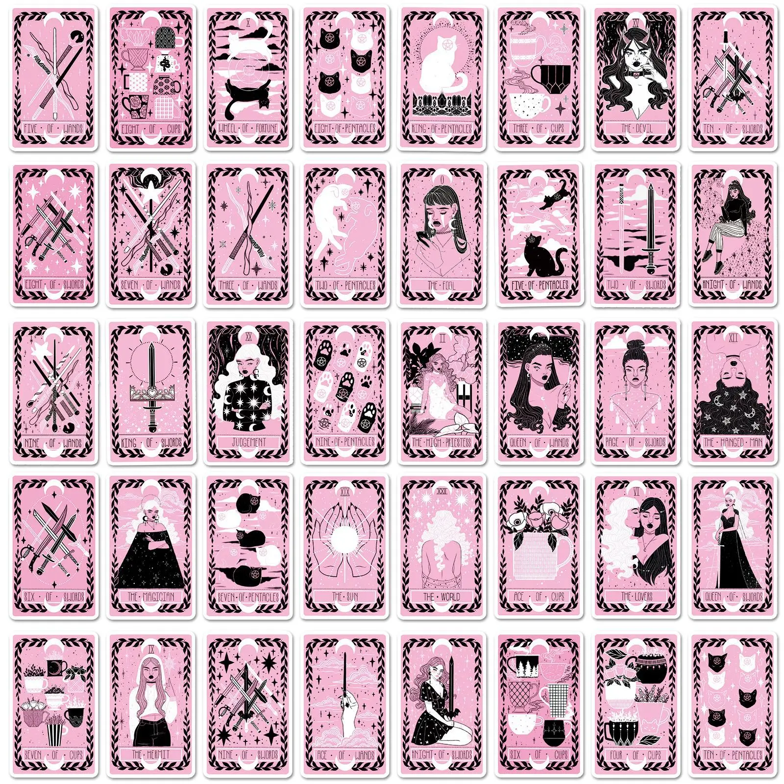 10/30/78pcs schwarz rosa Tarot karten Cartoon Aufkleber DIY Telefon Laptop Gepäck Skateboard Graffiti Aufkleber Spaß für Spielzeug