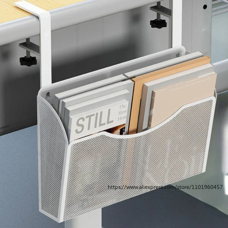 

Portable Iron Desk Organizer with Adjustable Shelf Hanging Basket for Home Office Storage