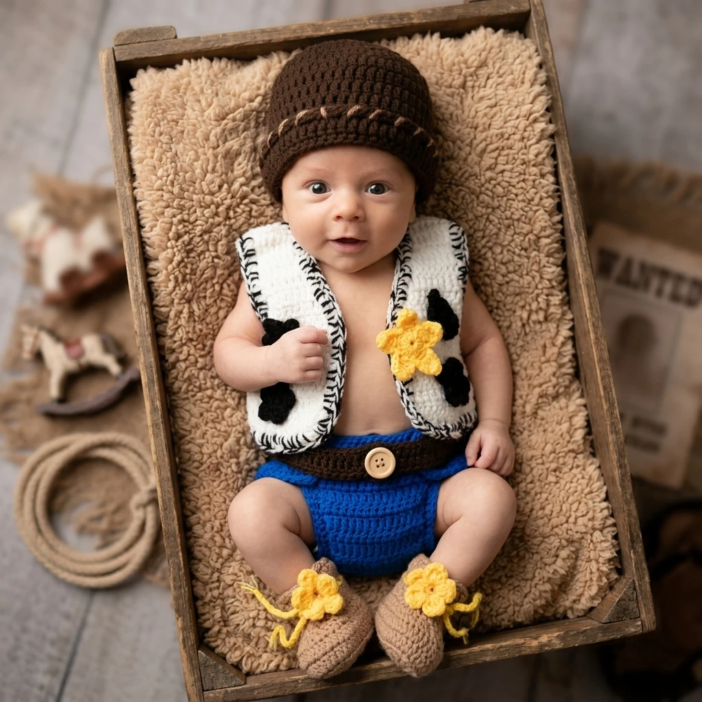 4Pcs Soft Handmade Knit Newborn Photography Props Farm Style Outfit Cute Rustic Costume Infant Baby Photo Shoot Accessories