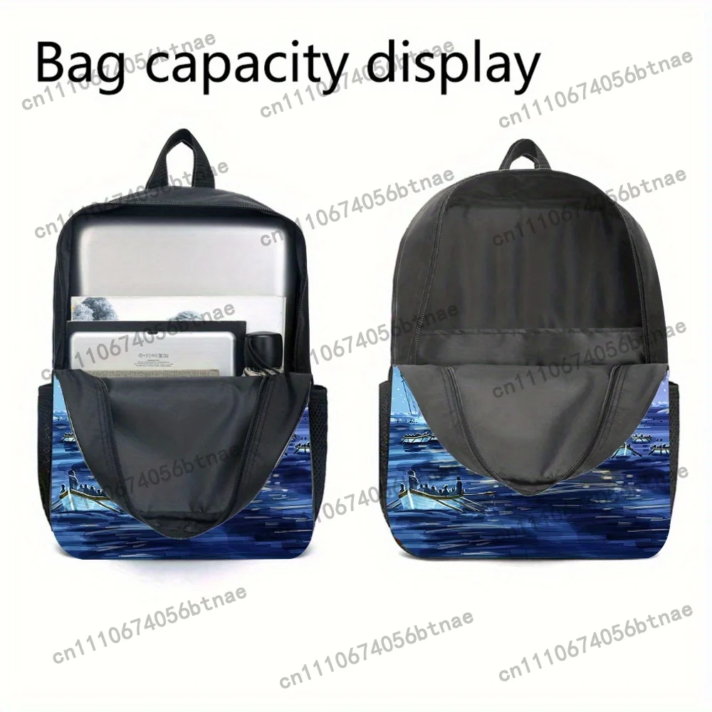 3pcs Titanic Pattern Backpack Set | Includes Large Capacity Casual Double Shoulder Backpack, Pencil Bag, and Lunch Box | Hand Wa