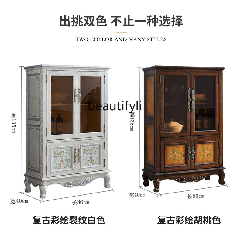 

yj21 American-Style Retro Low Bookcase Storage Cabinet European-Style Solid Wood Double-Door Glass Living Room Wine Cabinet