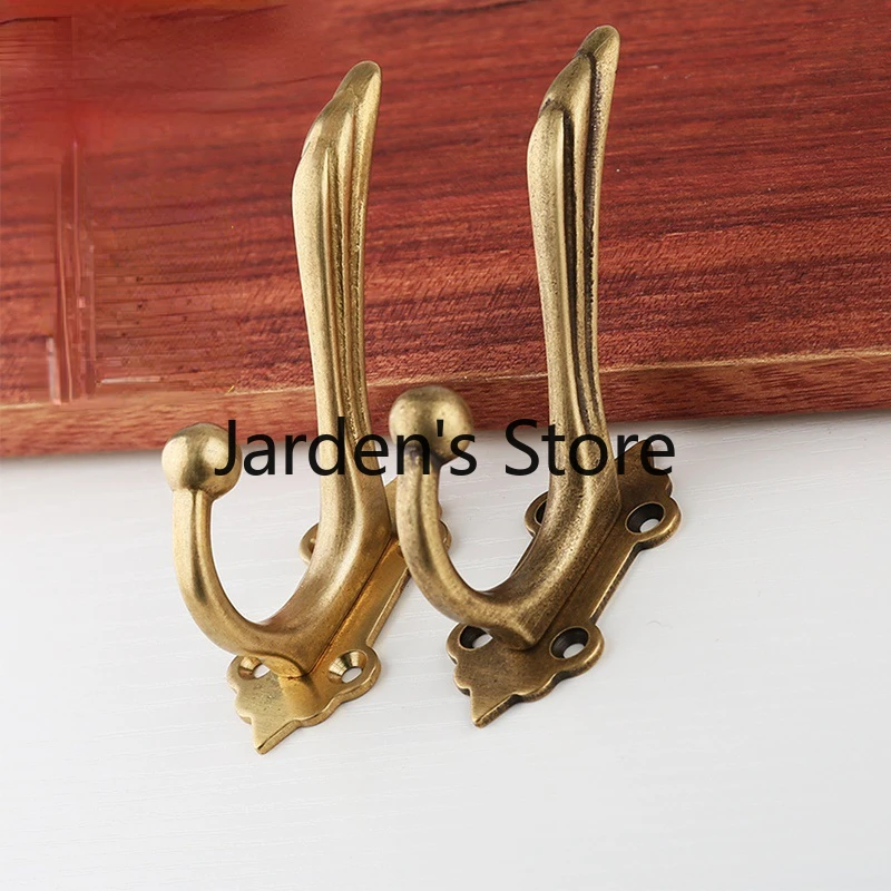 Antique Bronze Solid Brass Bedroom Golden Coat Hook Bathroom Door Towel Double Hook Kitchen Accessories Vintage Hanger