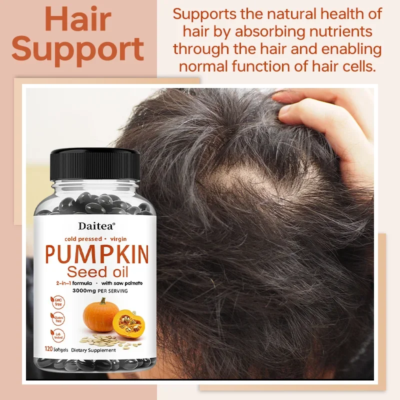 Pumpkin Seed Oil Capsules - with Saw Palmetto - Healthy Urinary Tract Support, Relieves Hair Loss, Hair Care Dietary Supplement