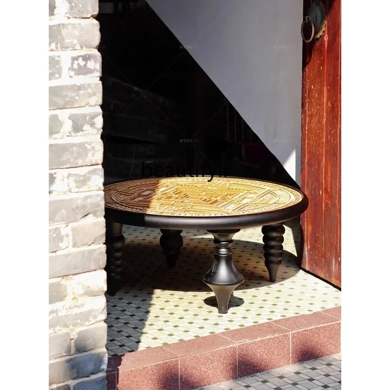 

A90 French solid wood retro coffee table classical carved tea table B & B reception coffee table