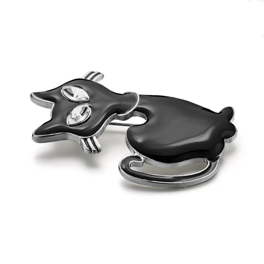 Cute Black Cat Brooch Pins Rhinestone Eyes Jet Cat Animal Brooches For Women Men Collar Cat Hats Jewelry Best Gift DZ068 image 2