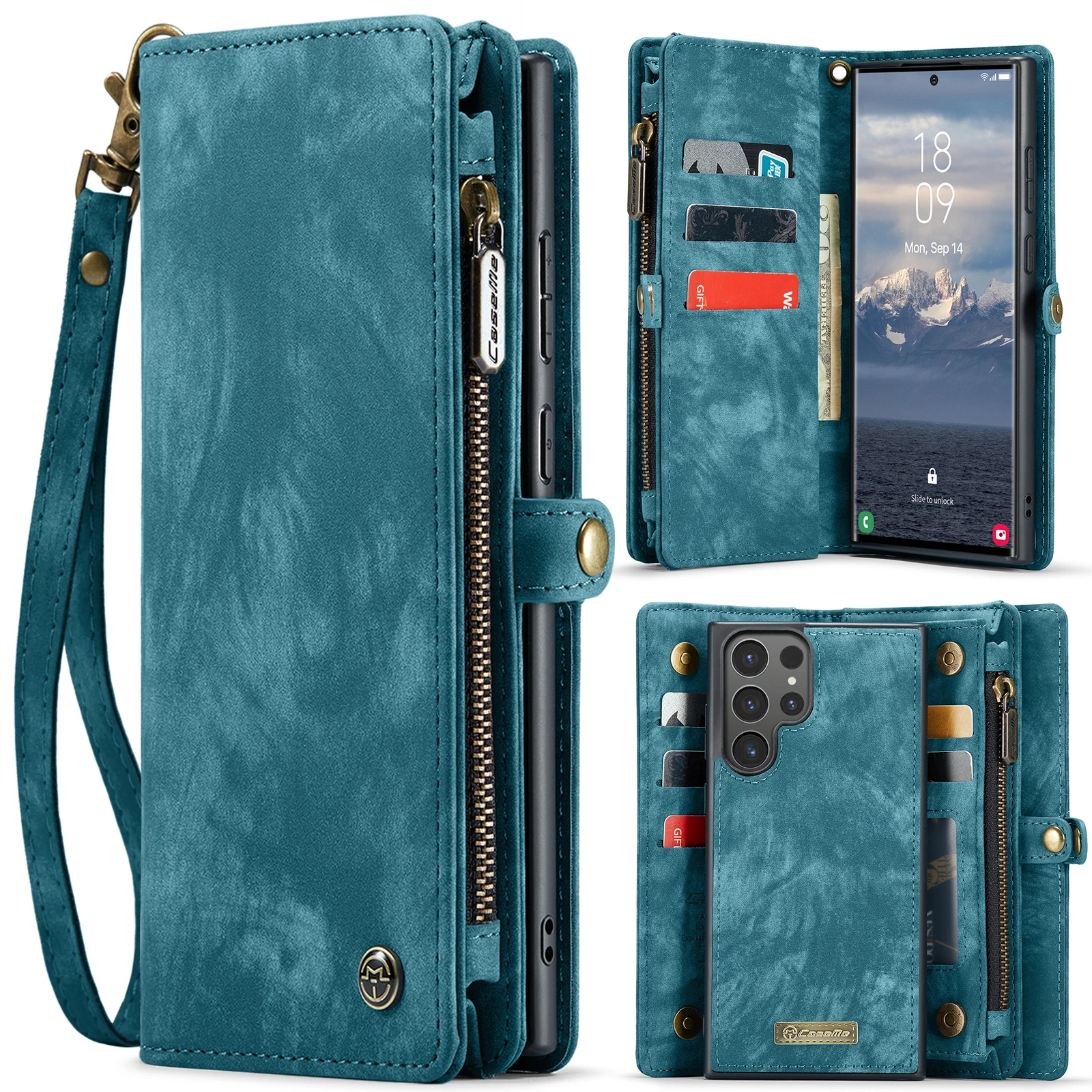 

CaseMe Leather Wallet Card Phone Case For Samsung Galaxy S25+ S24 S23 S22 S21 S20 S10 Ultra Edge Zip Flip Stand Cover