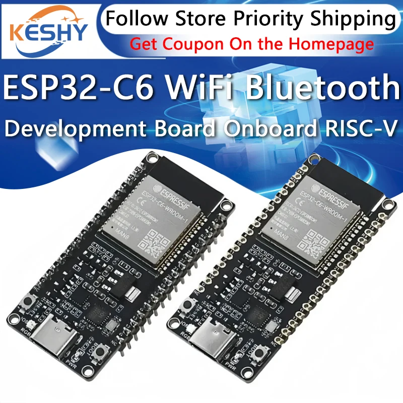 

ESP32-C6 WiFi Bluetooth Development Board Onboard ESP32-C6-WROOM-1-N8 Module WiFi6 RISC-V Development Board