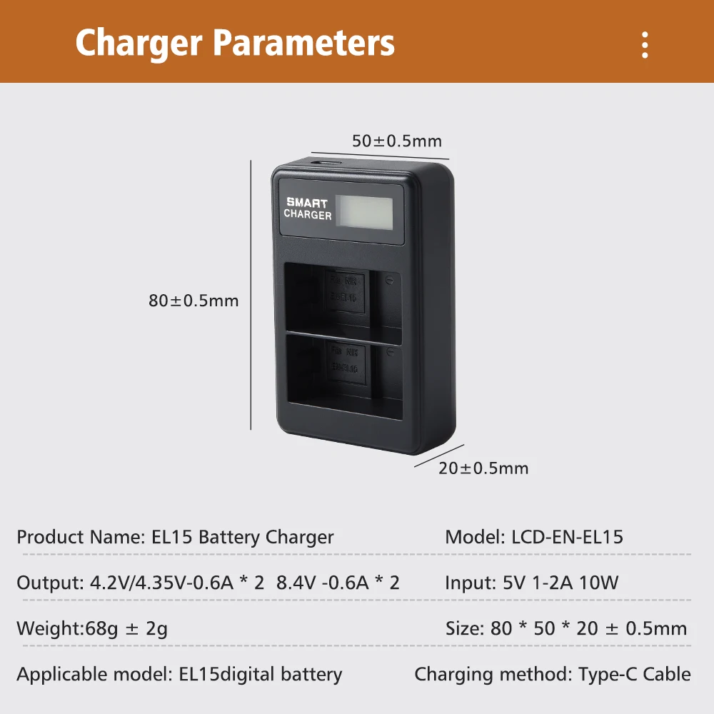 2550Mah EN-EL15C El15c En El15 Batterij + Led Dual Oplader Voor Nikon Z5, Z6, Z6 Ii, Z7, Z7ii D780, D850, D7500, D500, D600